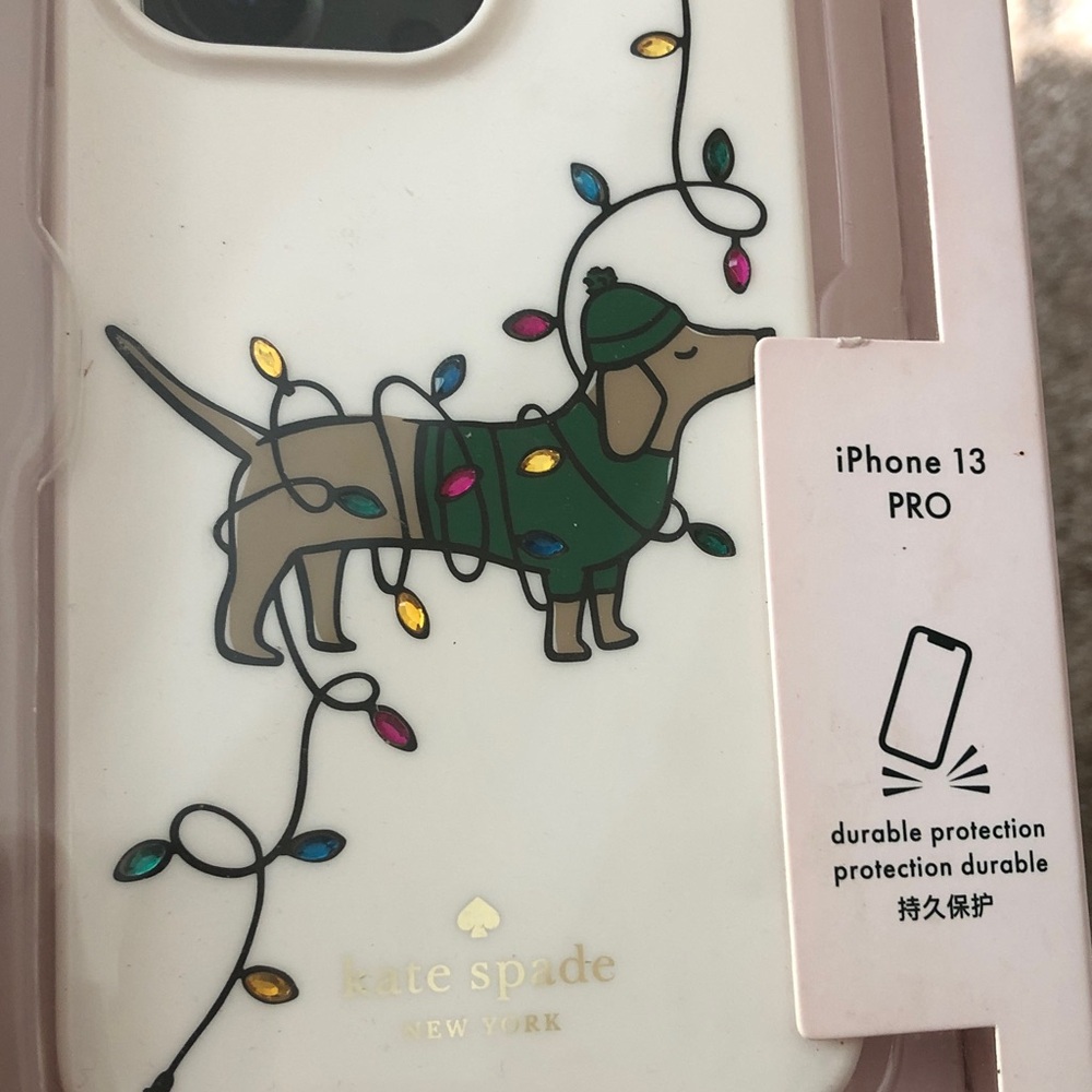 Kate Spade Claude iPhone 13 PRO sweater dog  lights flexible phone case New - Picture 3 of 9